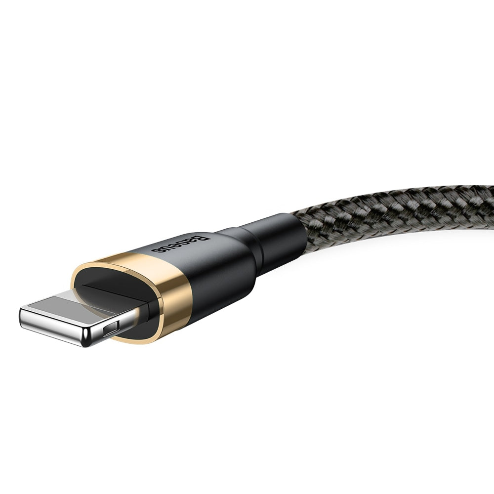 Baseus Cafule Cabo de nylon durável trançado USB  -  Lightning QC3.0 2.4A 05M ouro preto (CALKLF-AV1)