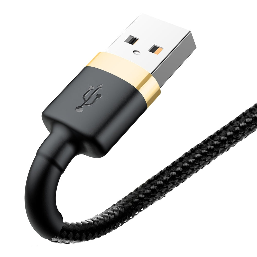 Baseus Cafule Cabo de nylon durável trançado USB  -  Lightning QC3.0 2.4A 05M ouro preto (CALKLF-AV1)