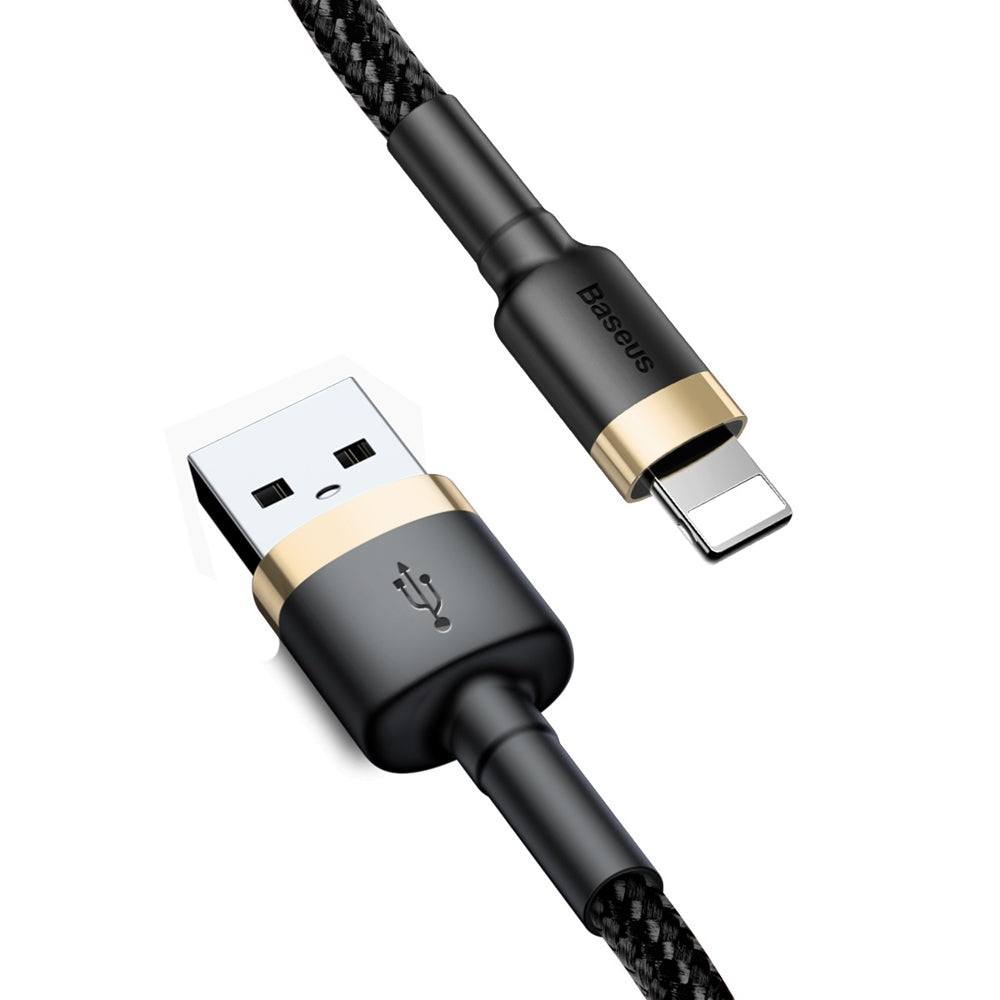 Baseus Cafule Cabo de nylon durável trançado USB  -  Lightning QC3.0 2.4A 05M ouro preto (CALKLF-AV1)
