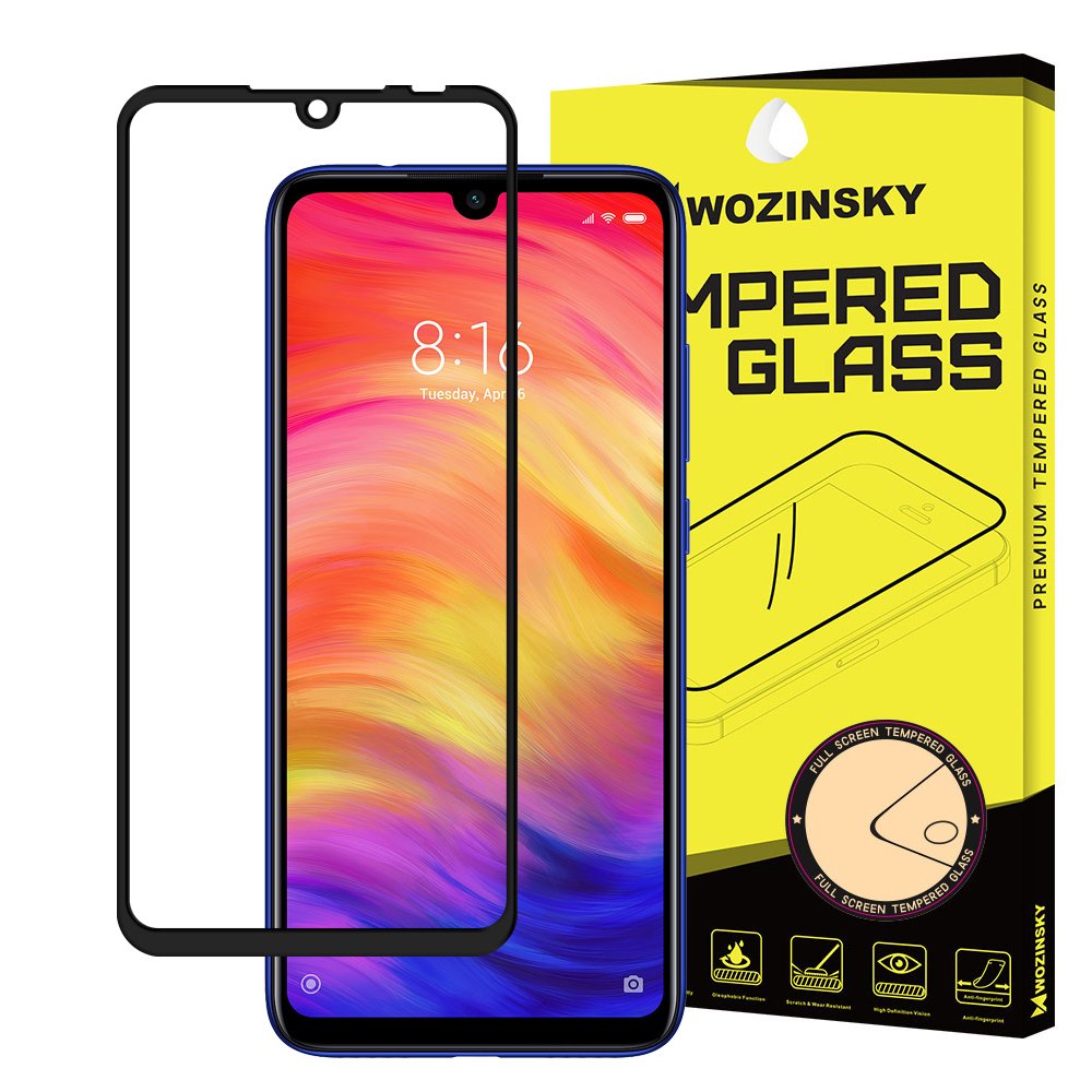 Wozinsky Vidro Temperado Cola Completa Protetor de Tela Super Resistente Totalmente Coberto com Caixa de Armação para Xiaomi Redmi 7 preto