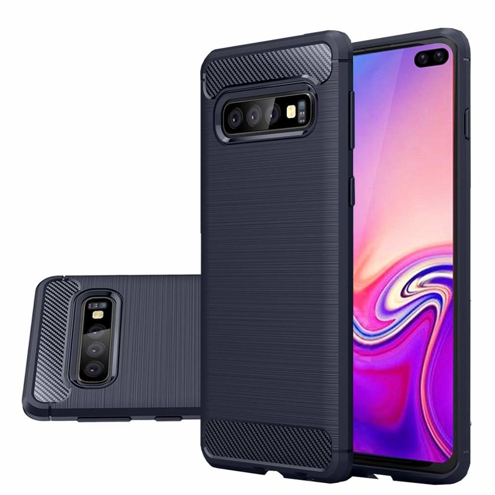 Capa carbono Capa flexível de TPU para Samsung Galaxy S10 Plus azul