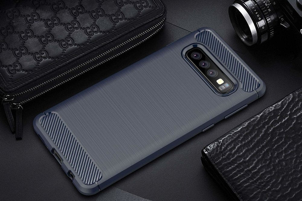Capa carbono Capa flexível de TPU para Samsung Galaxy S10 Plus azul