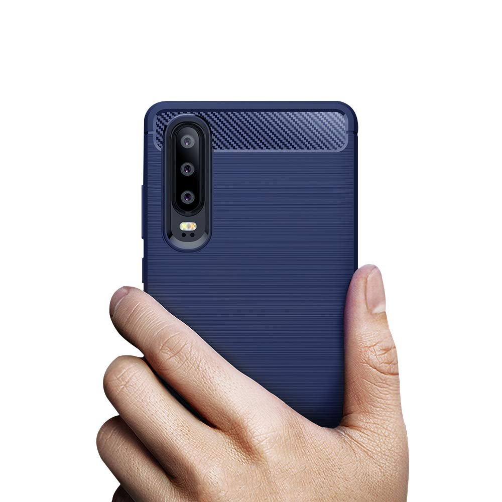 Capa carbono Capa flexível de TPU para Huawei P30 azul