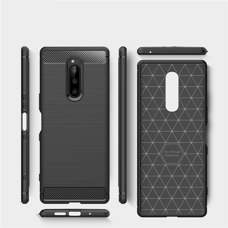 Capa carbono Capa flexível TPU para Sony Xperia 1 preta