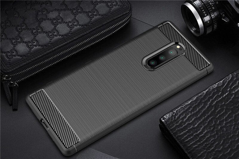 Capa carbono Capa flexível TPU para Sony Xperia 1 preta