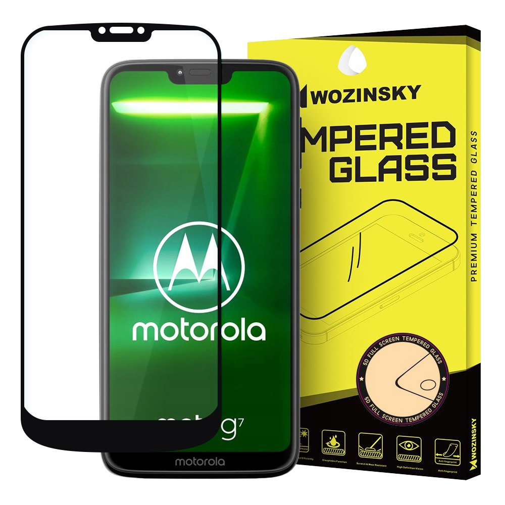 Wozinsky vidro temperado cola total protetor de tela super resistente totalmente coberto com moldura amigável para Motorola Moto G7 Power preto