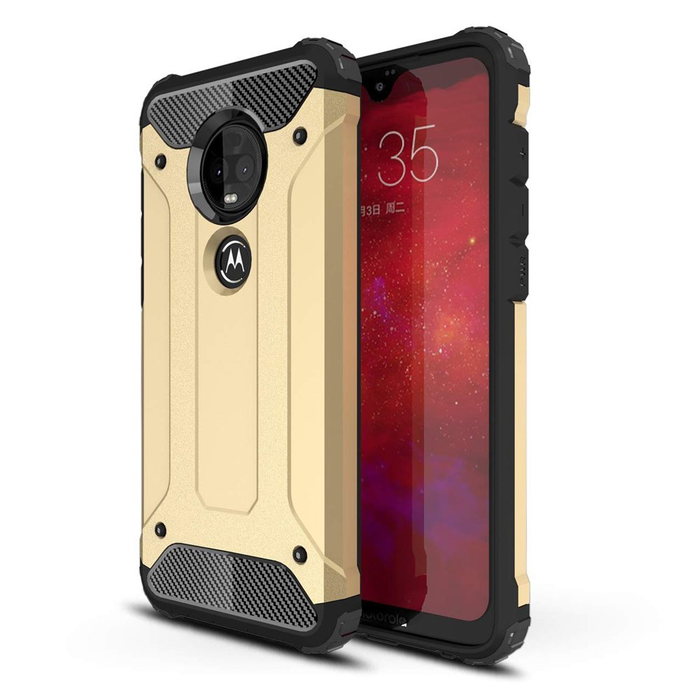 Capa Hybrid Armor Capa resistente e resistente para Motorola Moto G7 Plus - G7 dourado