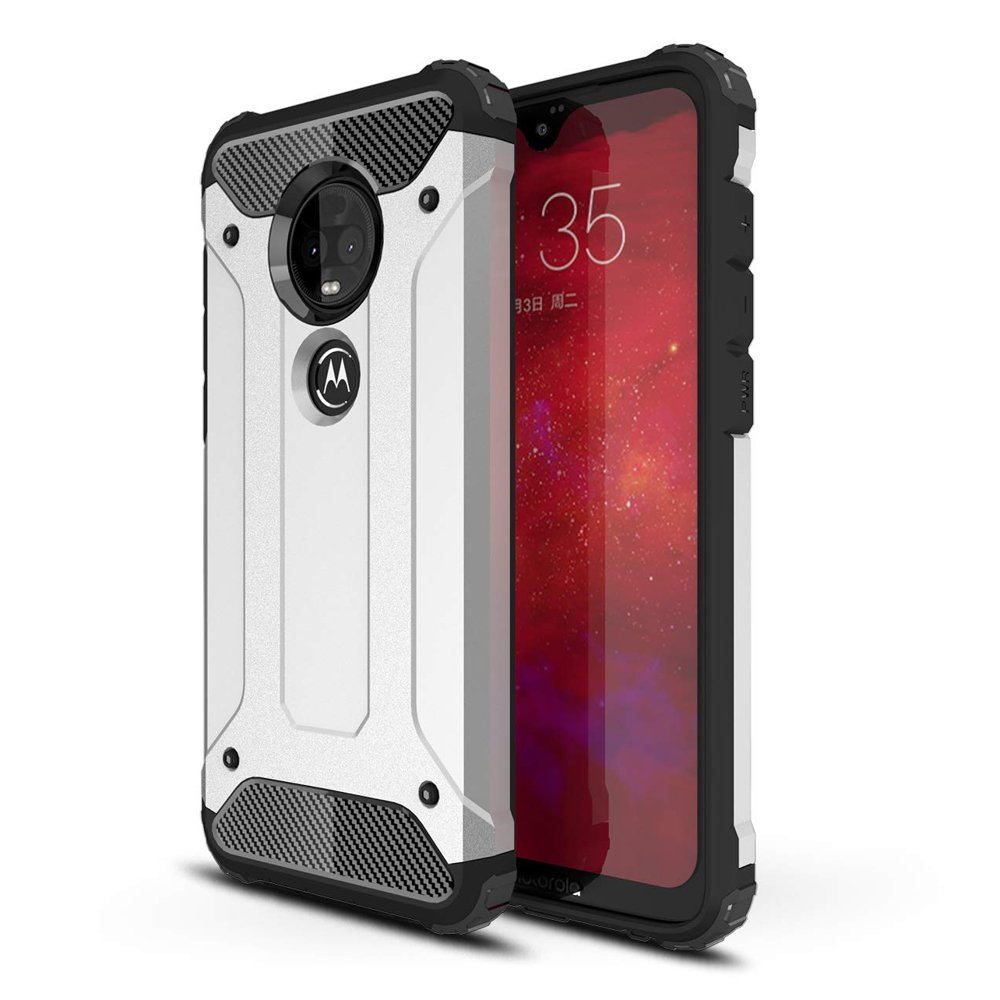 Capa Hybrid Armor Capa resistente e resistente para Motorola Moto G7 Plus - G7 prata