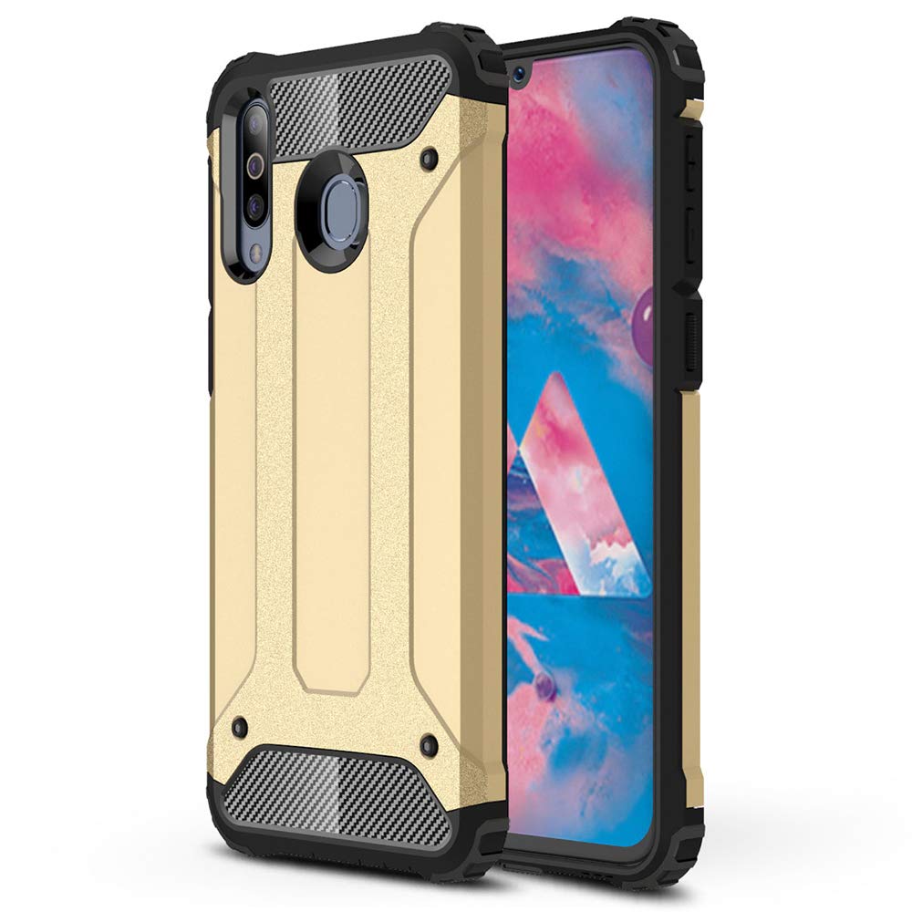 Capa Hybrid Armor Capa resistente e resistente para Samsung Galaxy M30 dourado