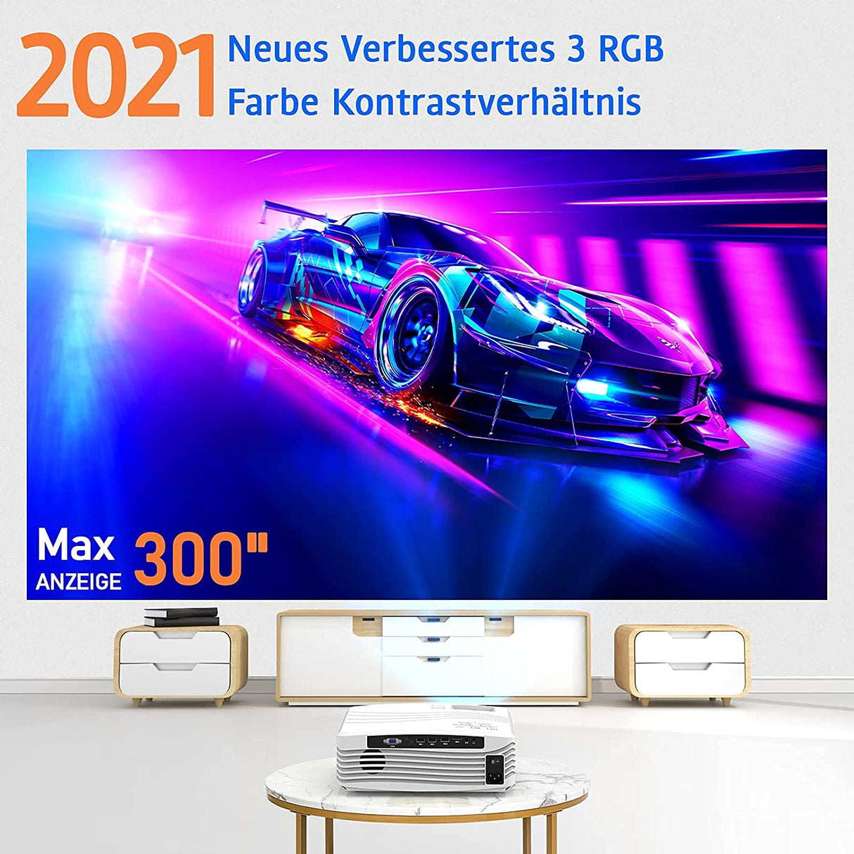 DRQQ Projetor 9500 Lumens WiFi 5G/2.4G Até 300" Android / iOS