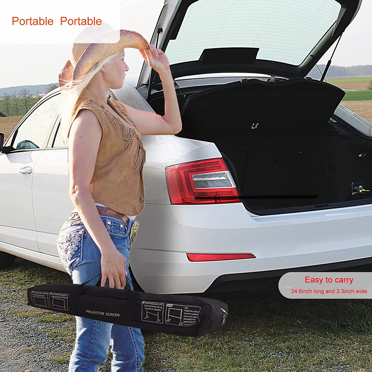 Ecrã de projeção 120″ 16: 9 com suporte desmontável