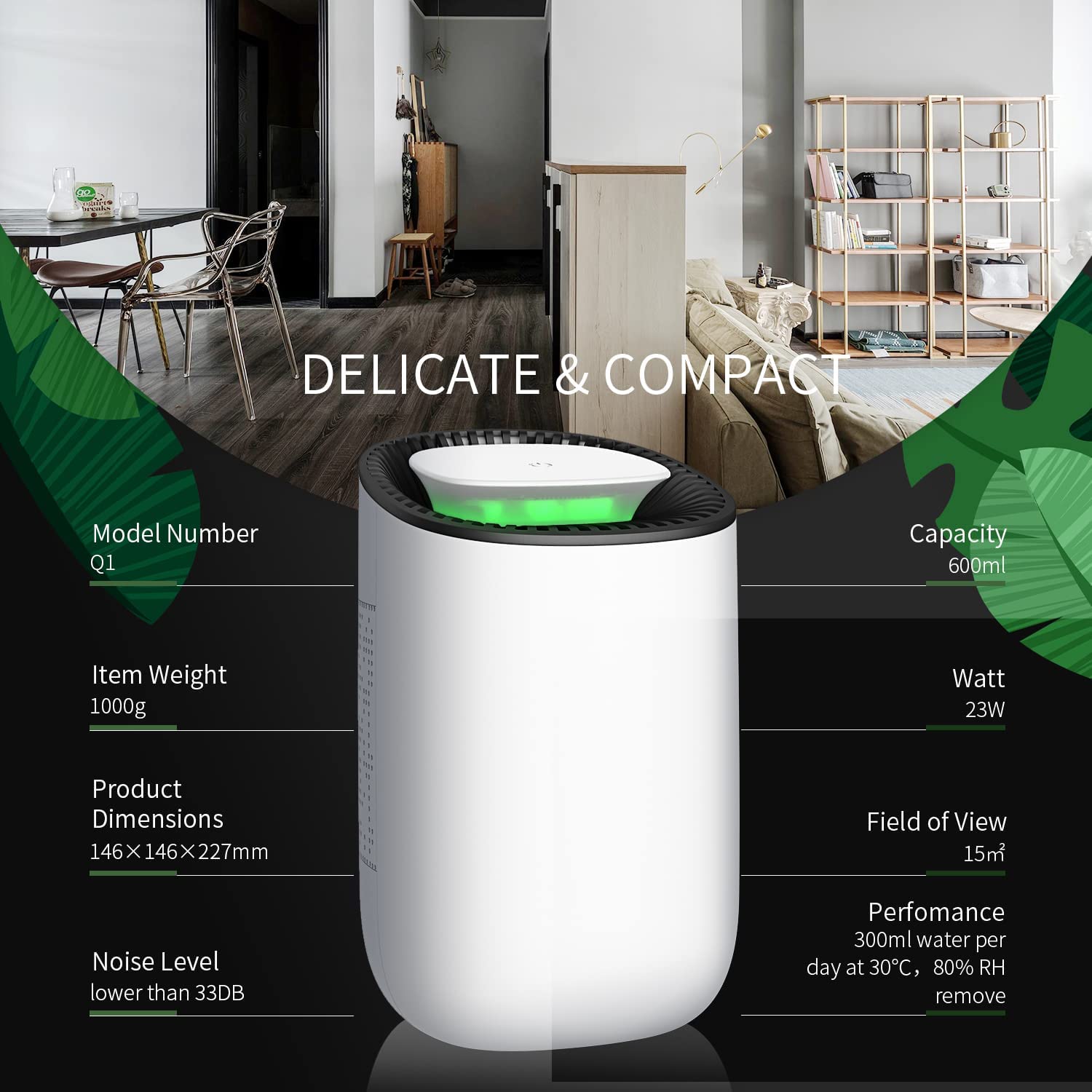 Desumidificador 600 ml 300 ml/dia 23W até 20m2