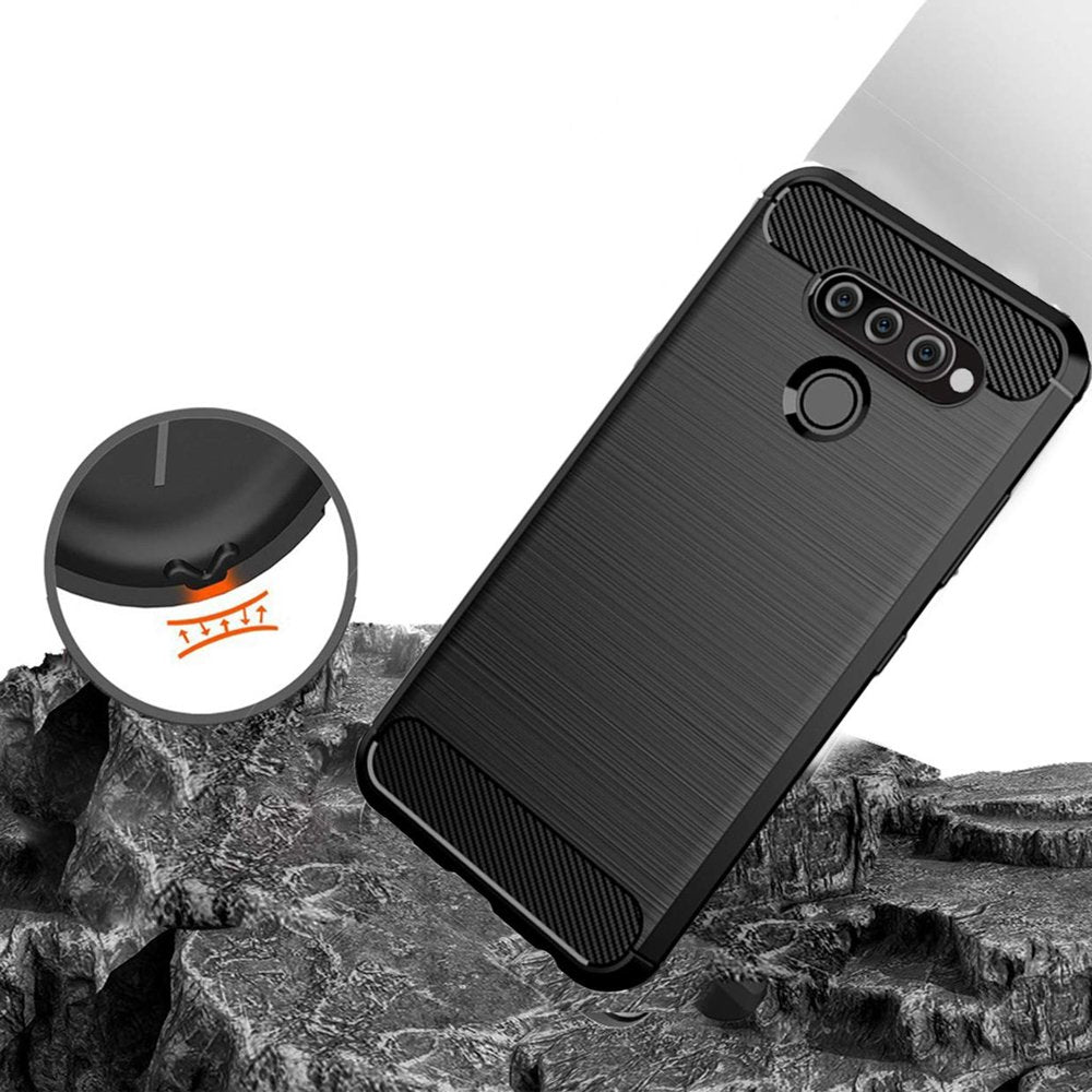Capa carbono Capa flexível TPU para LG Q60  -  LG K50 preta