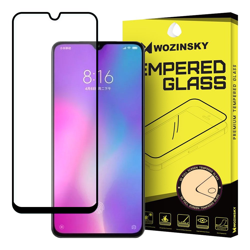 Wozinsky Vidro Temperado Cola Completa Protetor de Tela Super Resistente Totalmente Coberto com Caixa de Armação para Xiaomi Mi 9 Lite - Mi CC9 preto