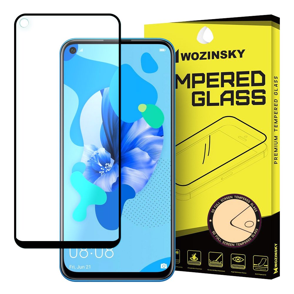 Protetor de tela super resistente de vidro temperado Wozinsky totalmente coberto com moldura compatível para Huawei P20 Lite 2019 - Huawei Nova 5i preto
