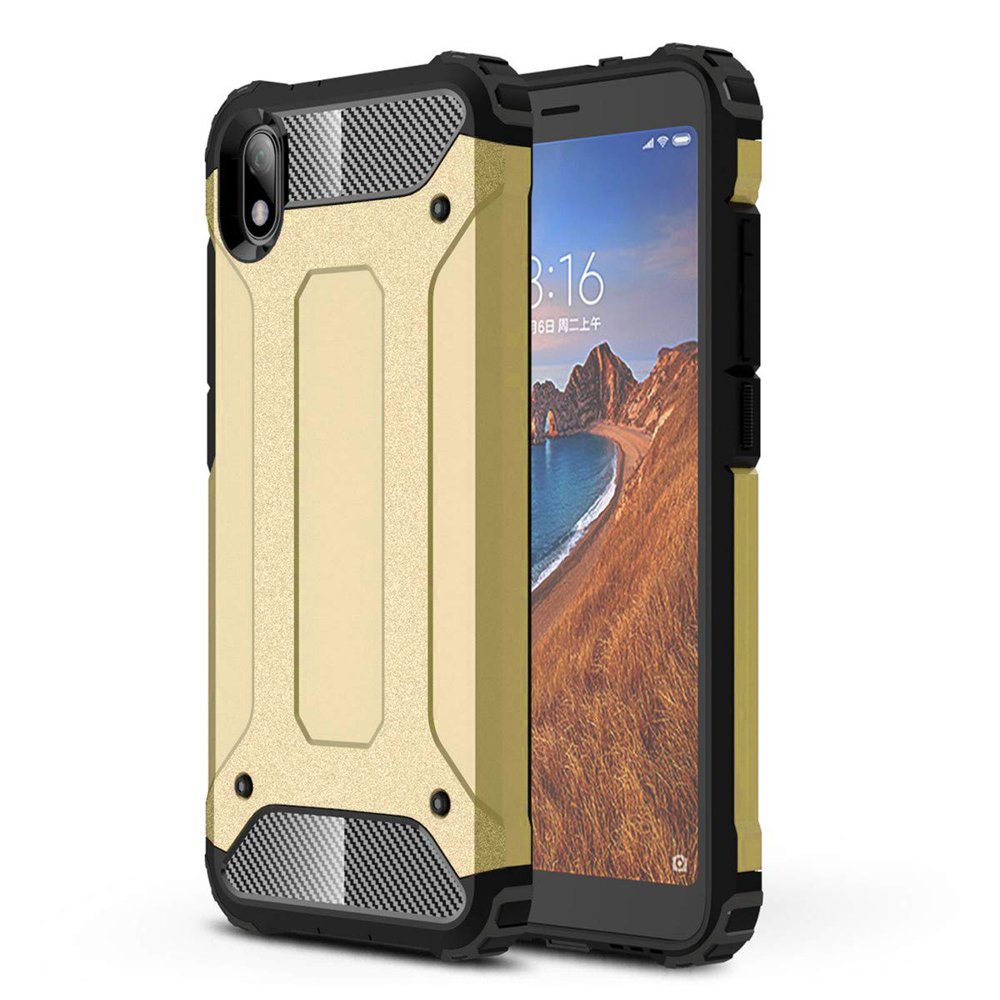 Capa de armadura híbrida resistente e resistente para Xiaomi Redmi 7A dourado