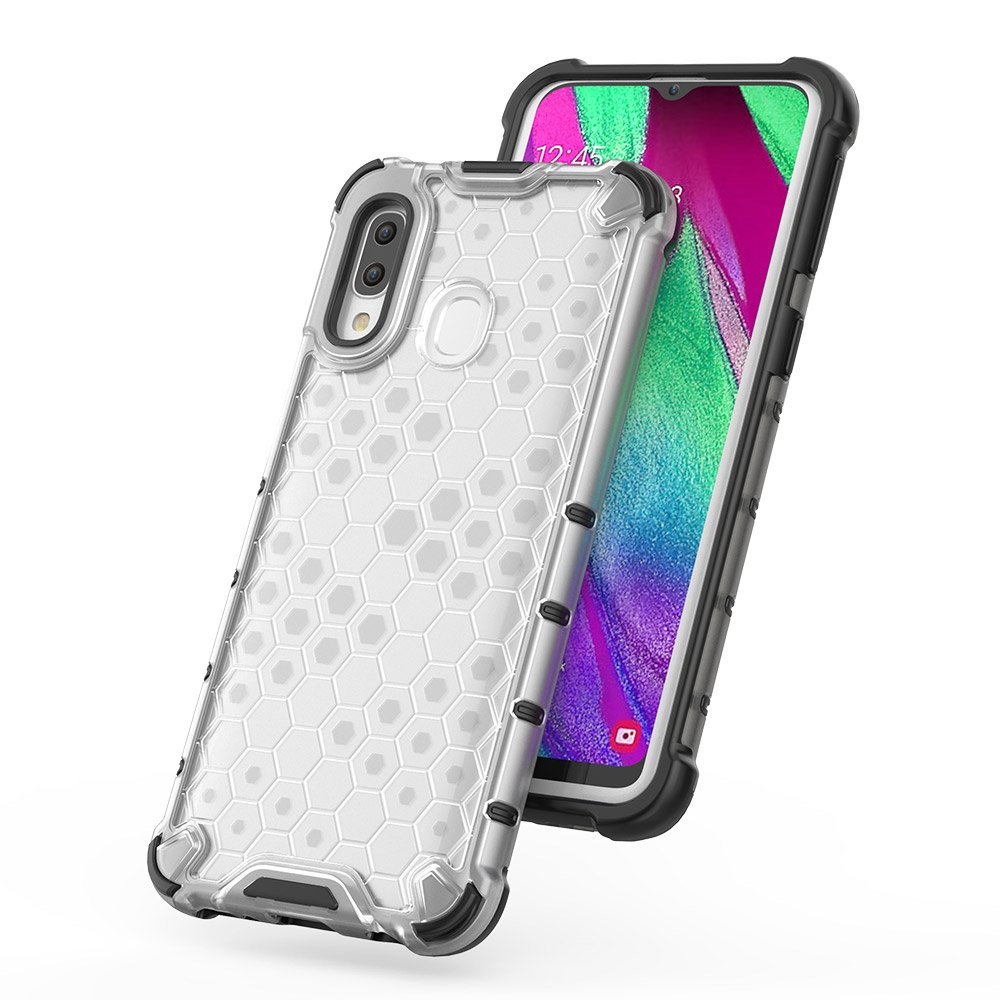Capa de armadura de favo de mel com pára-choque de TPU para Samsung Galaxy A40 transparente