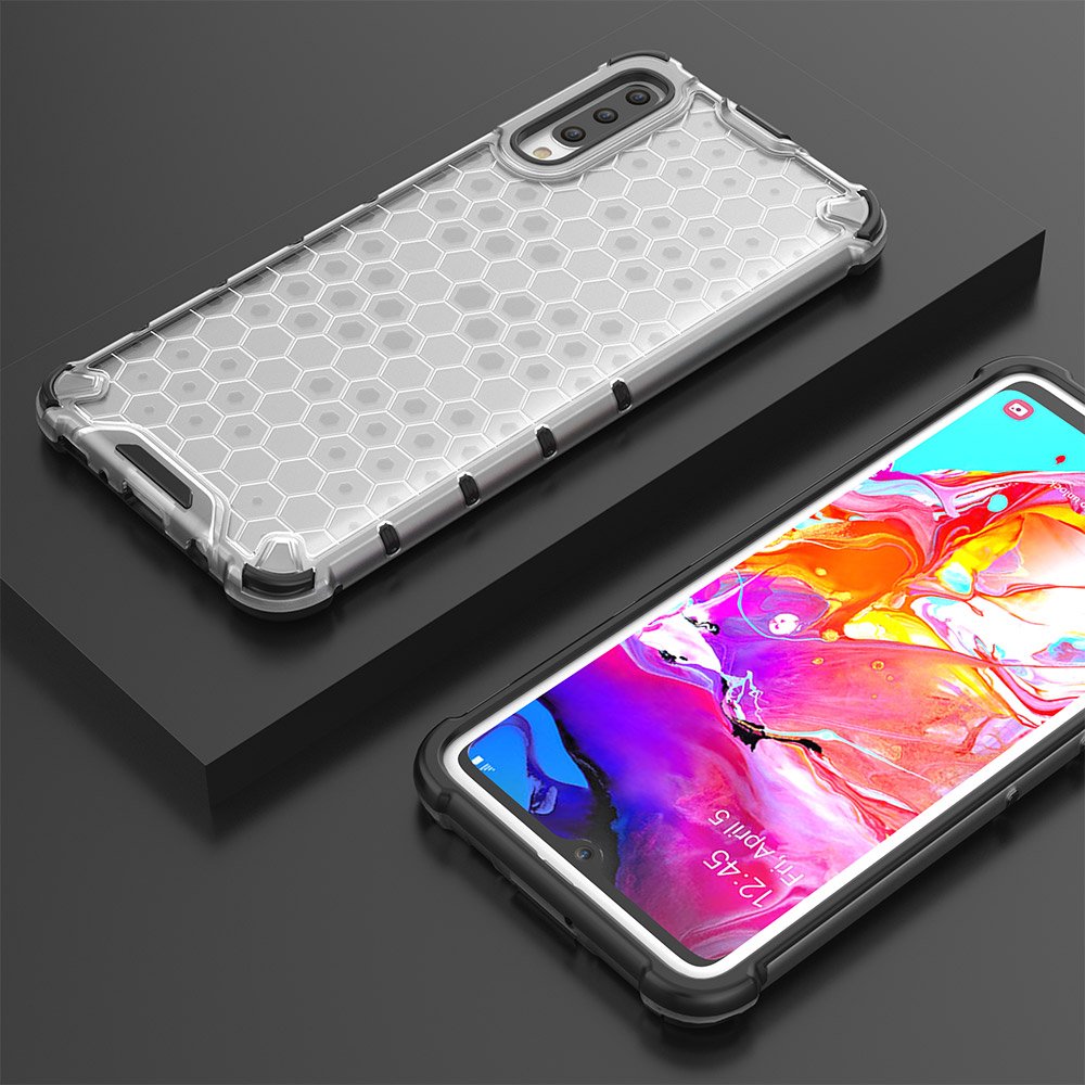 Capa de armadura de favo de mel com pára-choque de TPU para Samsung Galaxy A70 transparente