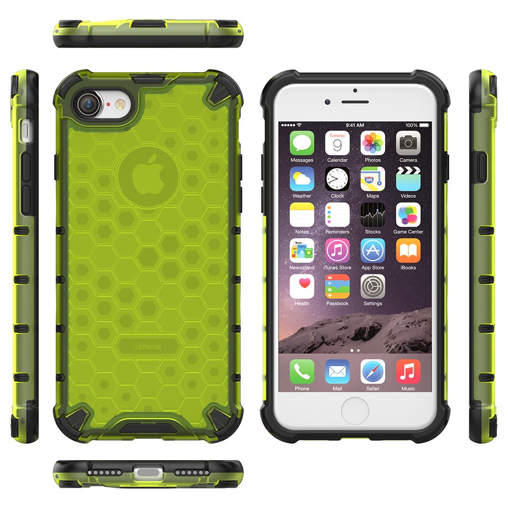 Capa de armadura de favo de mel com amortecedor de TPU para iPhone 8 - iPhone 7 verde