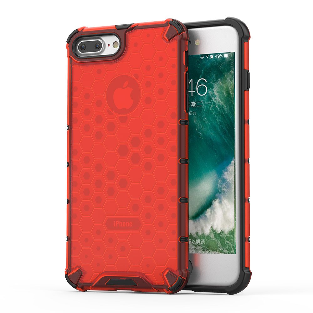Capa de armadura de favo de mel com pára-choque de TPU para iPhone 8 Plus - iPhone 7 Plus vermelho