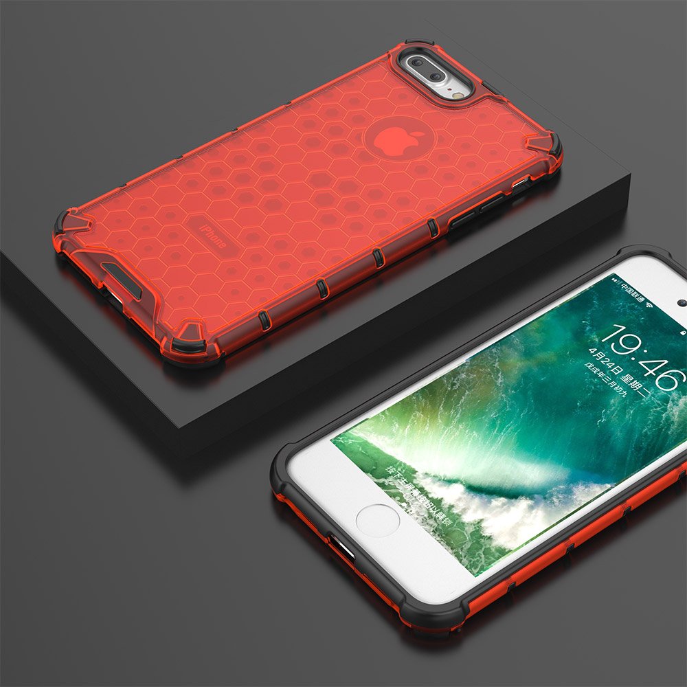 Capa de armadura de favo de mel com pára-choque de TPU para iPhone 8 Plus - iPhone 7 Plus vermelho