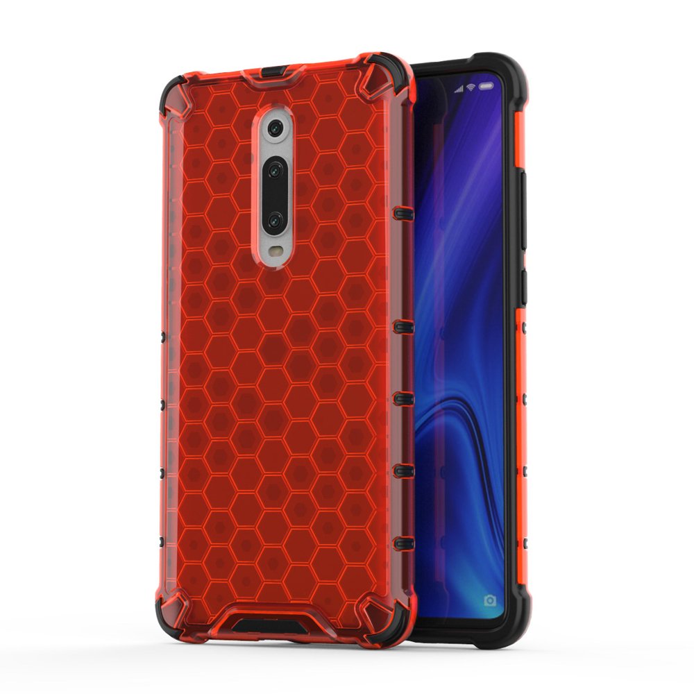 Capa de armadura de favo de mel com pára-choque de TPU para Xiaomi Mi 9T - Xiaomi Mi 9T Pro vermelho