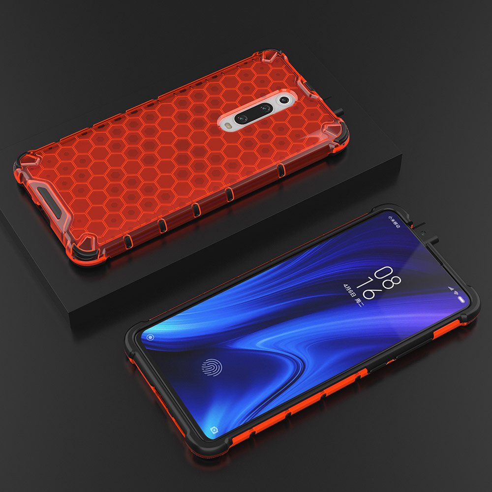 Capa de armadura de favo de mel com pára-choque de TPU para Xiaomi Mi 9T - Xiaomi Mi 9T Pro vermelho