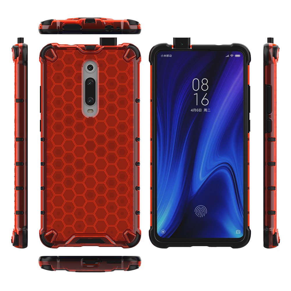 Capa de armadura de favo de mel com pára-choque de TPU para Xiaomi Mi 9T - Xiaomi Mi 9T Pro vermelho
