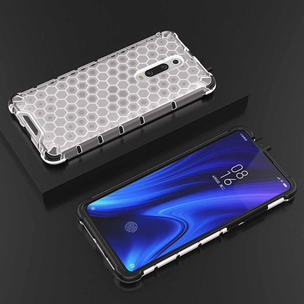 Capa de armadura em caixa de favo de mel com pára-choque de TPU para Xiaomi Mi 9T - Xiaomi Mi 9T Pro transparente
