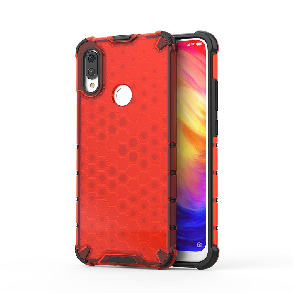 Capa de armadura em caixa de favo de mel com amortecedor em TPU para Xiaomi Redmi Note 7 vermelho