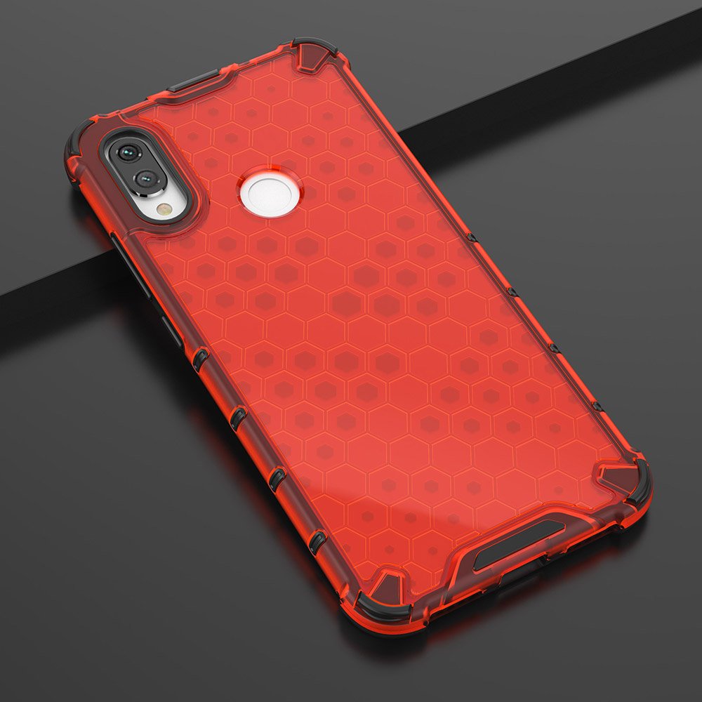 Capa de armadura em caixa de favo de mel com amortecedor em TPU para Xiaomi Redmi Note 7 vermelho
