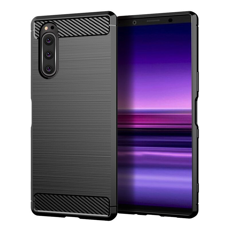 Capa carbono Capa flexível TPU para Sony Xperia 5 preta