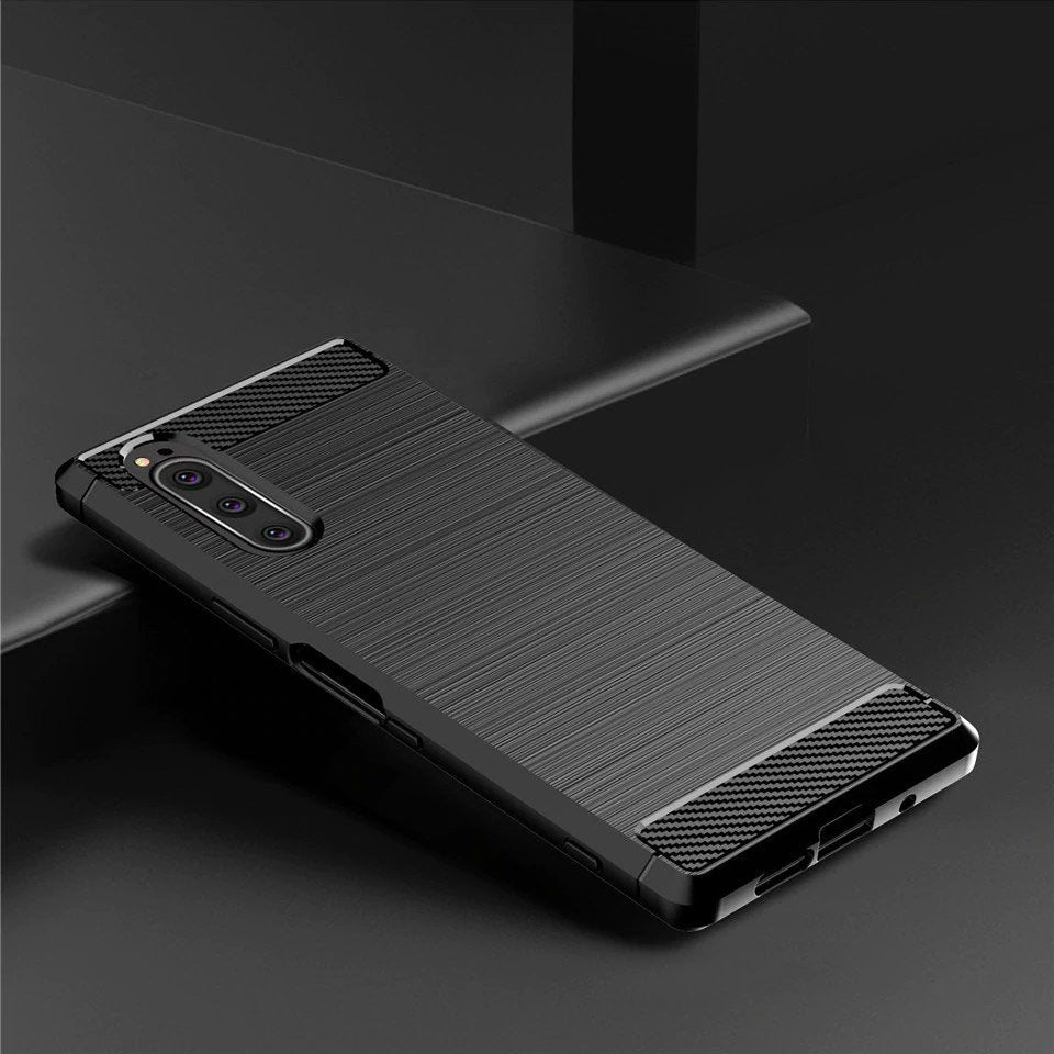 Capa carbono Capa flexível TPU para Sony Xperia 5 preta