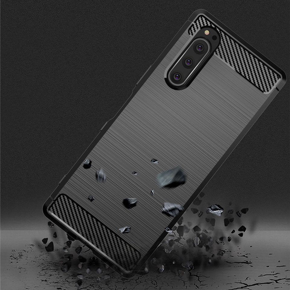 Capa carbono Capa flexível TPU para Sony Xperia 5 preta