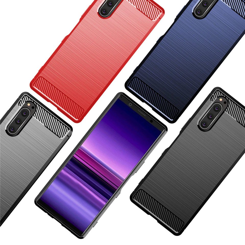 Capa carbono Capa flexível TPU para Sony Xperia 5 preta