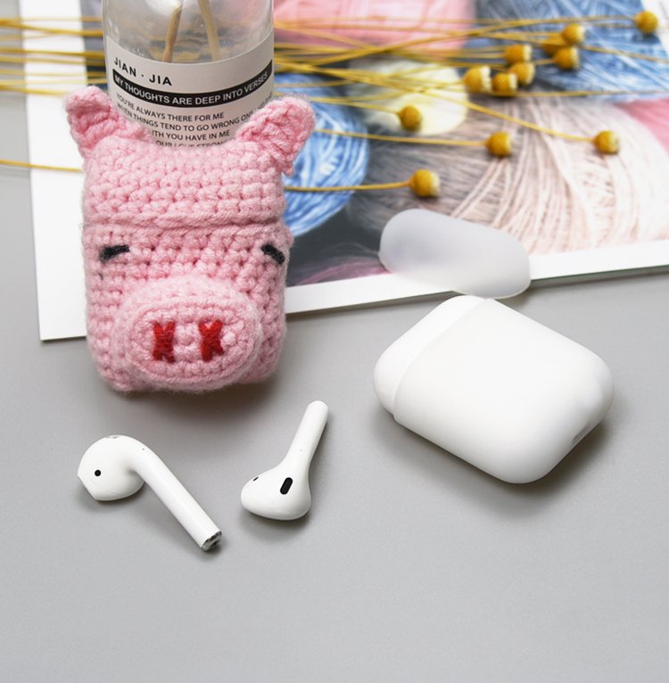 Caixa estojo de silicone para Auriculares AirPods 2gen - 1gen com cobertura de lã porquinho
