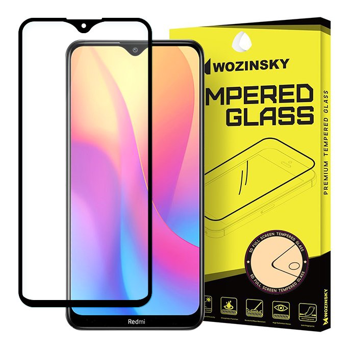 Wozinsky Vidro Temperado Cola Completa Protetor de Tela Super Resistente Totalmente Coberto com Caixa de Moldura Amigável para Xiaomi Redmi 8A preto