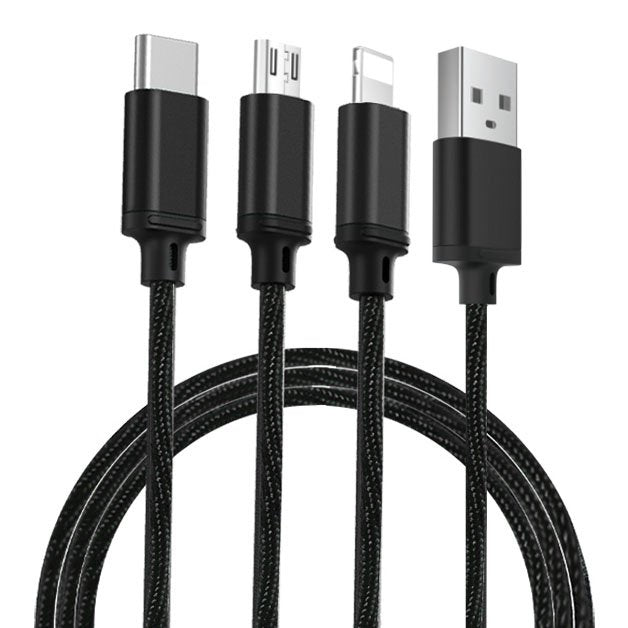 Remax Agile 3 em 1 RC-131th Nylon trançado USB - cabo micro USB - Lightning - USB-C 2.8A 1m preto (PD-B31th preto)