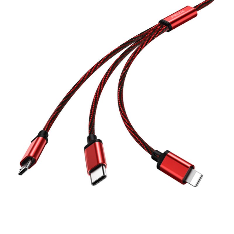 Remax Agile 3 em 1 RC-131th Nylon trançado USB - cabo micro USB - Lightning - USB-C 2.8A 1m vermelho (PD-B31th vermelho)