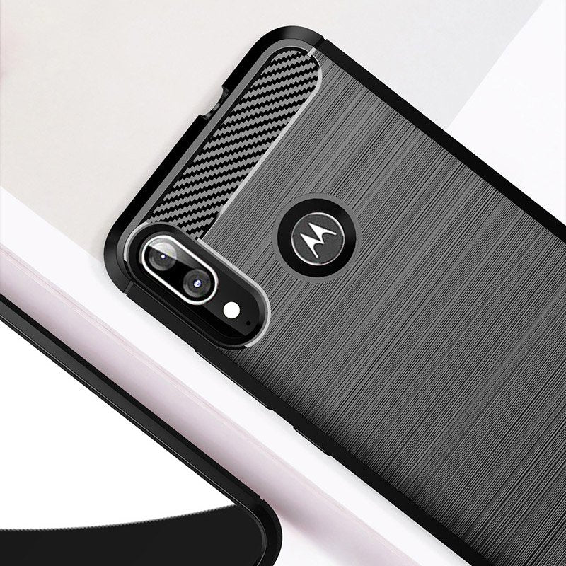 Capa carbono Capa flexível de TPU para Motorola Moto E6 Plus preta