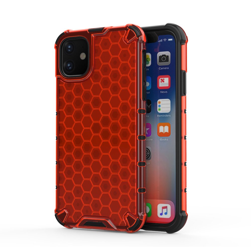 Capa de armadura em caixa de favo de mel com pára-choque de TPU para iPhone 11 vermelho