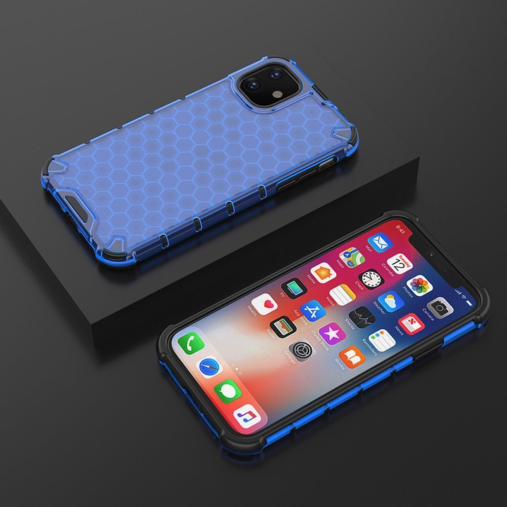 Capa de armadura de favo de mel com pára-choque de TPU para iPhone 11 azul