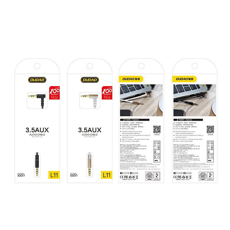 Cabo angular Dudao minitomada AUX 35 mm 1m cabo branco (L11 branco)