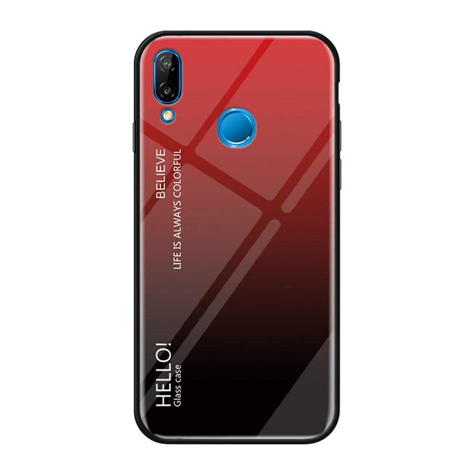 Tampa durável de vidro gradiente com parte traseira de vidro temperado Huawei P20 Lite preto-vermelho