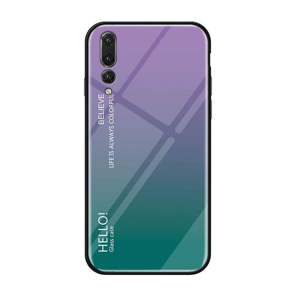 Tampa durável de vidro gradiente com parte traseira de vidro temperado Huawei P20 Pro verde-roxo
