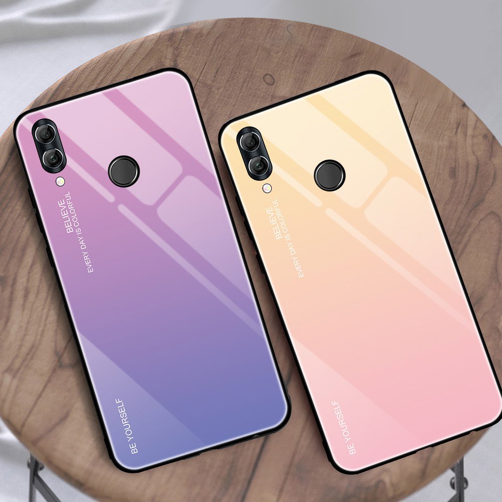 Tampa durável de vidro gradiente com parte traseira de vidro temperado Huawei P Smart 2019 preto-azul