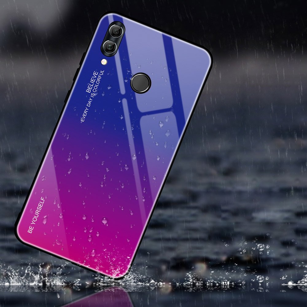 Tampa durável de vidro gradiente com parte traseira de vidro temperado Huawei P Smart 2019 preto-azul
