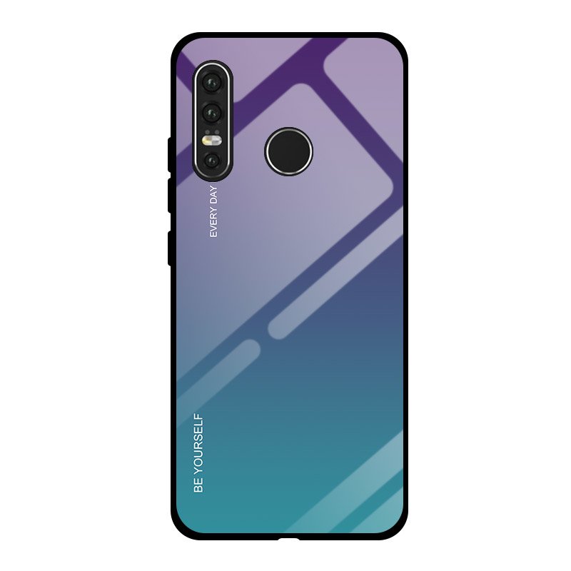 Tampa durável de vidro gradiente com parte traseira de vidro temperado Huawei P30 Lite verde-roxo