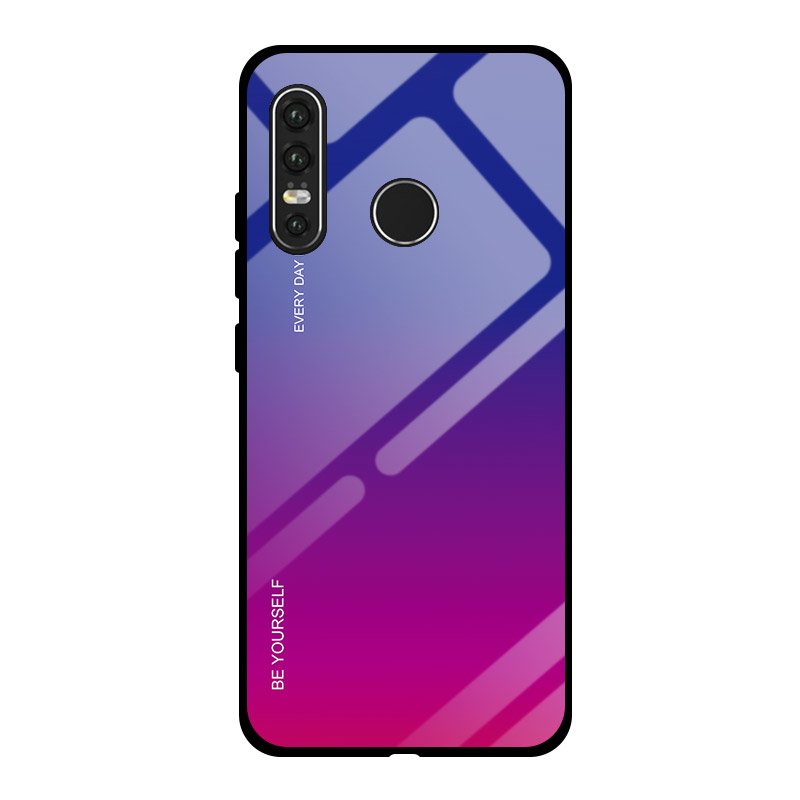 Tampa durável de vidro gradiente com parte traseira de vidro temperado Huawei P30 Lite rosa-roxo