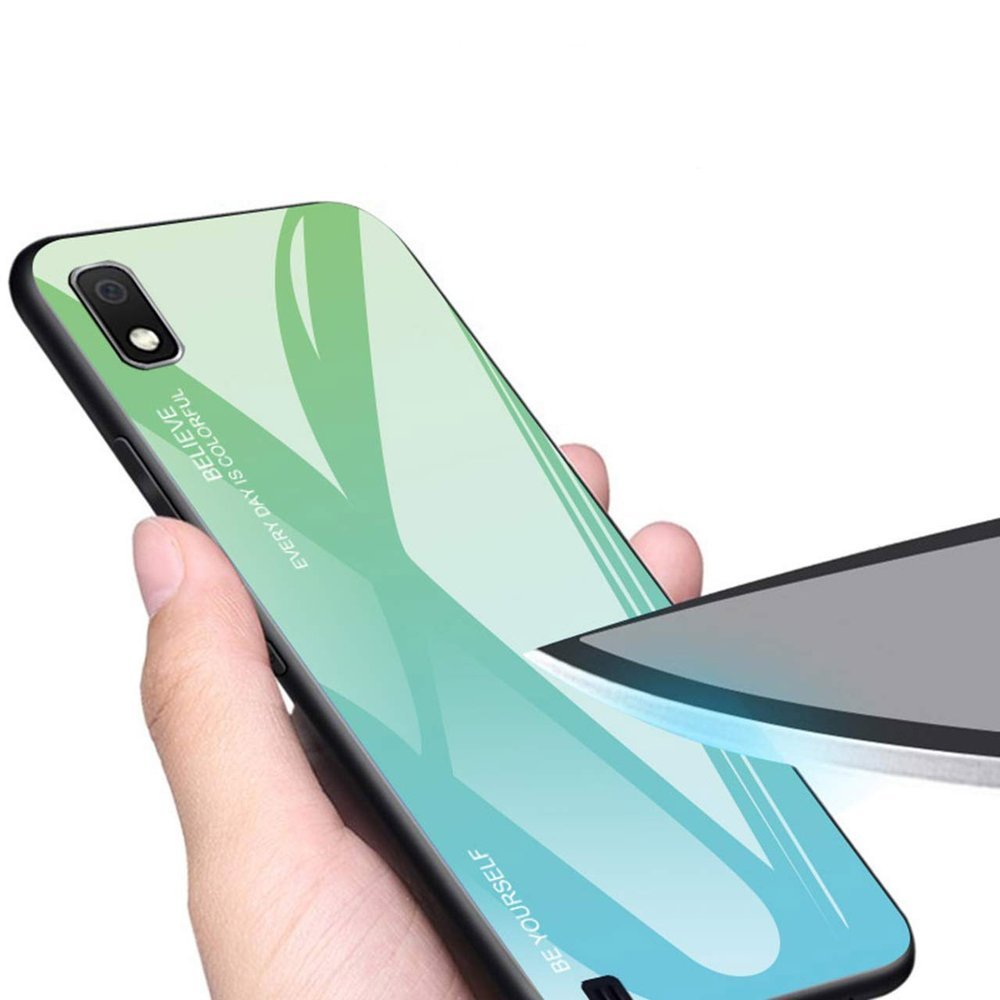 Tampa durável de vidro gradiente com parte traseira de vidro temperado Samsung Galaxy A10 preto-azul